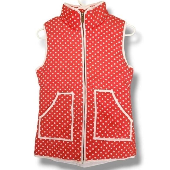 AND Womens Pink 100% Cotton Poladot Full Zip Puffer Vest W Pockets sz S Feminine - Picture 2 of 5